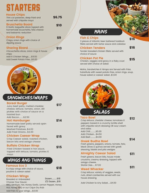 menu at Elk Lake Lodge